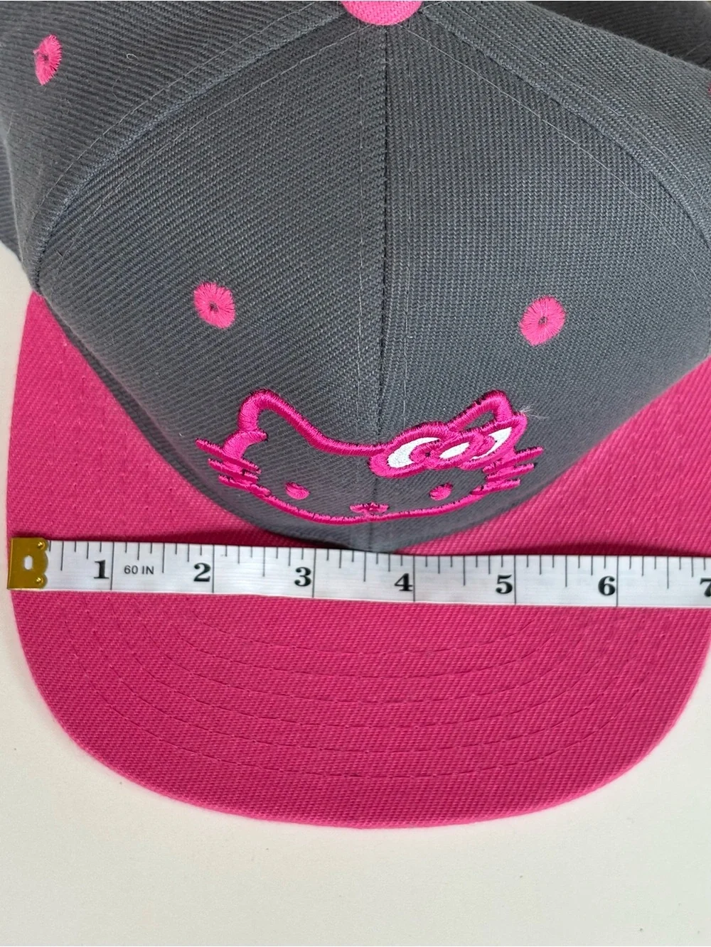 Hello Kitty Gray & Pink Snapback Hat Cap Leader LOGA Embroidered Adjustable OSFA